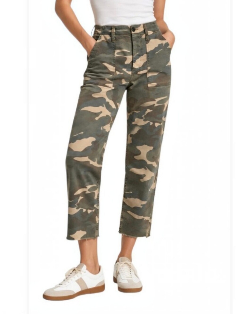 MOTHER The Shaker Chop Crop Camo Pants Frayed Size 27 High Rise Straight Leg